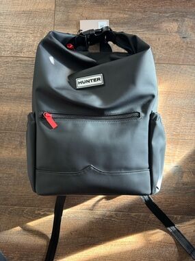 Hunter Black Roll-Top Backpack with Red Accent Zipper